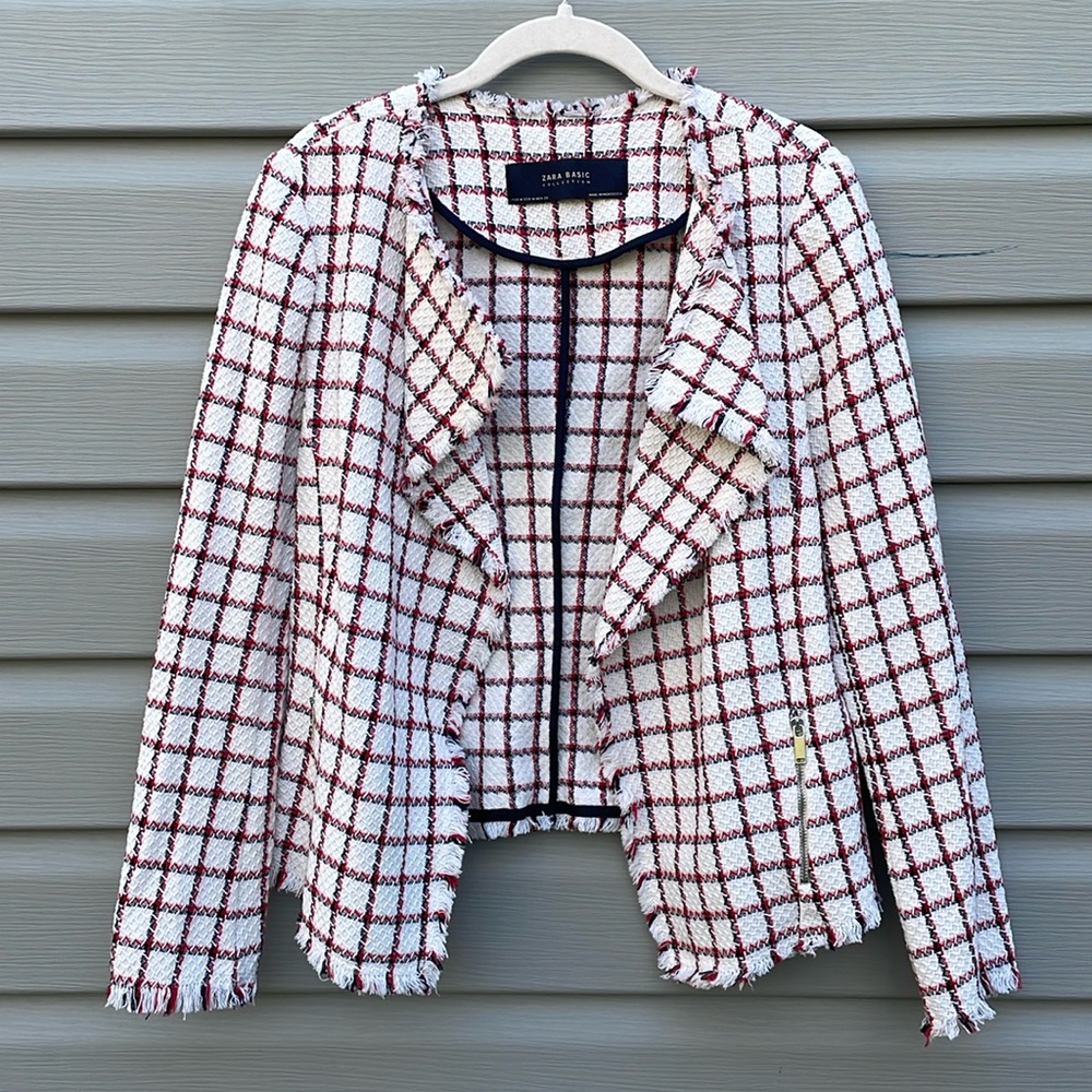Zara Tweed Open-Front Draped Blazer
